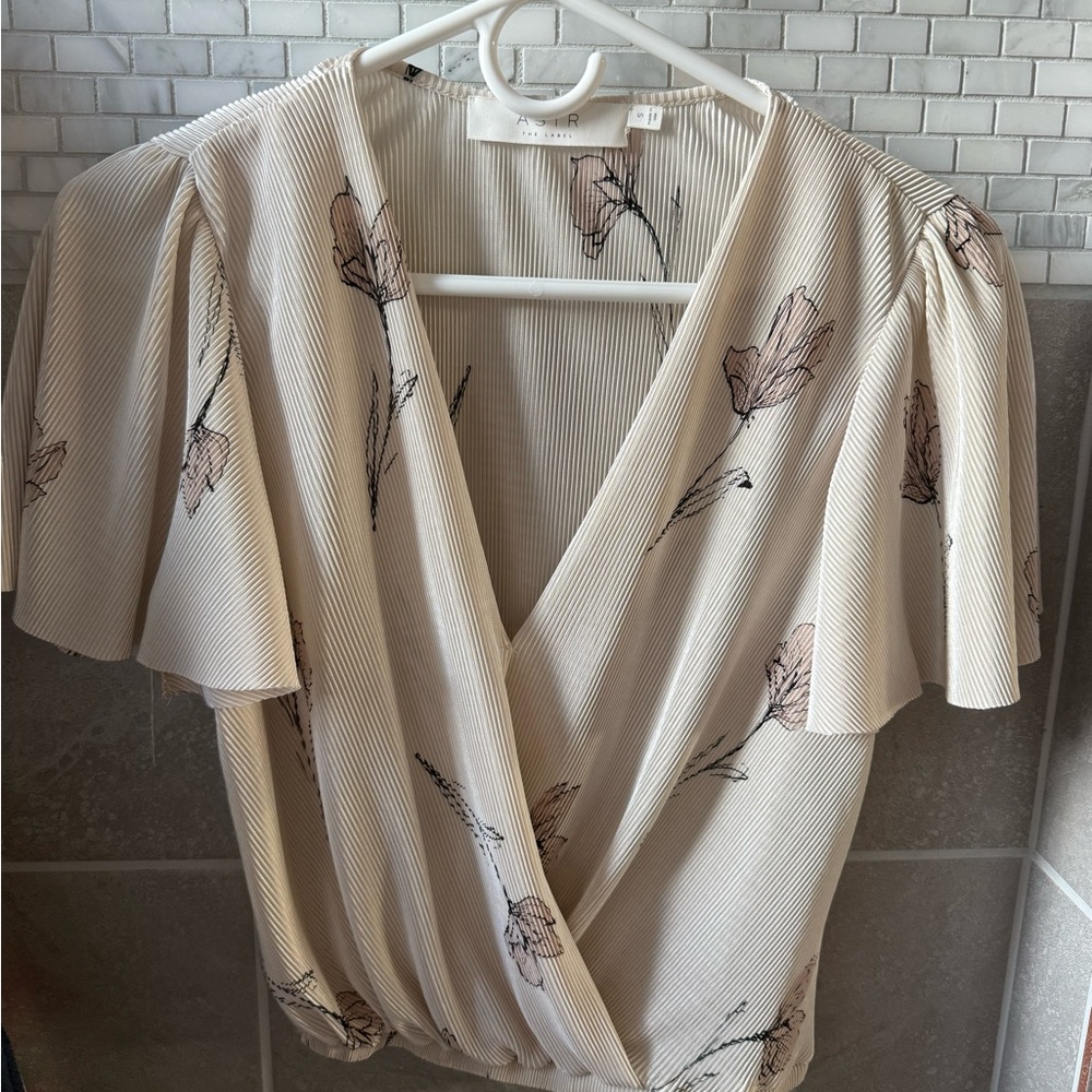 Astr Cream Floral Wrap Blouse